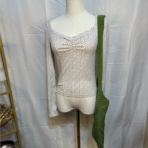 just polly Tops - Just Polly New York Floral Ribbed Lace Trim Top Medium Coquette Cottagecore